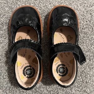 Livie & Luca Black Ruche Classic Patent Mary Jane Toddler Shoes